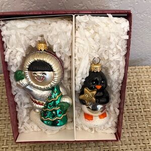 Hallmark Keepsake Frosty Friends blown glass Christmas ornaments.